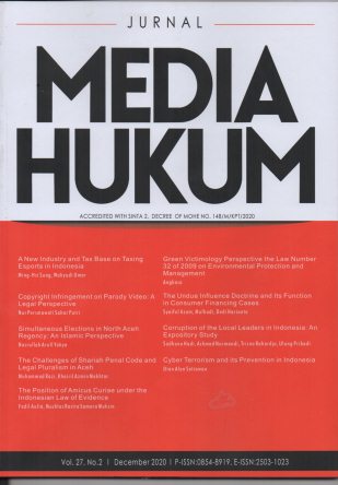 JURNAL MEDIA HUKUM ACCREDITED WITH SINTA 2, DECREE OF MOHE NO. 148/M/KPT/2020; VOL 27 NO 2 2020