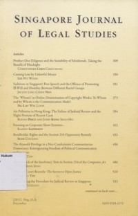 Image of SINGAPORE JOURNAL OF LEGAL STUDIES December, 2011