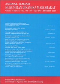 Image of JURNAL ILMIAH HUKUM DAN DINAMIKA MASYARAKAT VOL. 16 NO. 2 APRIL 2019