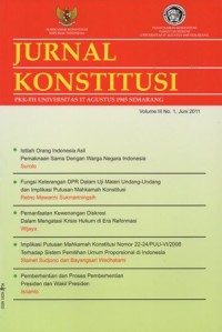 Image of JURNAL KONSTITUSI: PKK-FH UNIVERSITAS 17 AGUSTUS 1945 SEMARANG VOLUME III NO.1